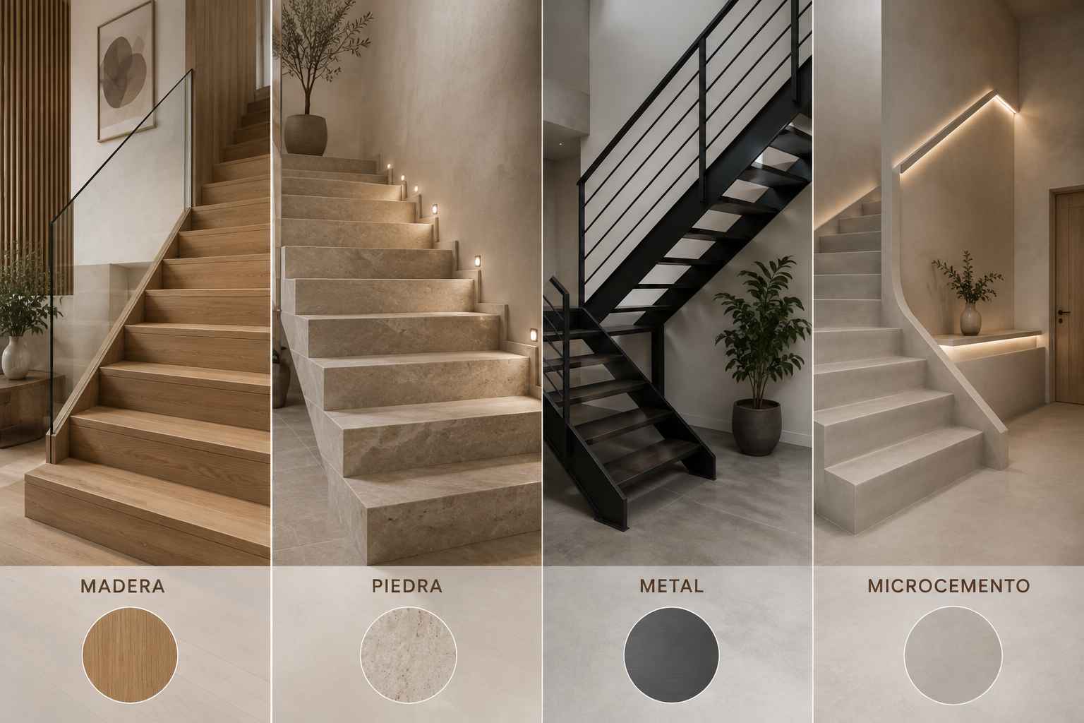 Madera, piedra, metal o microcemento